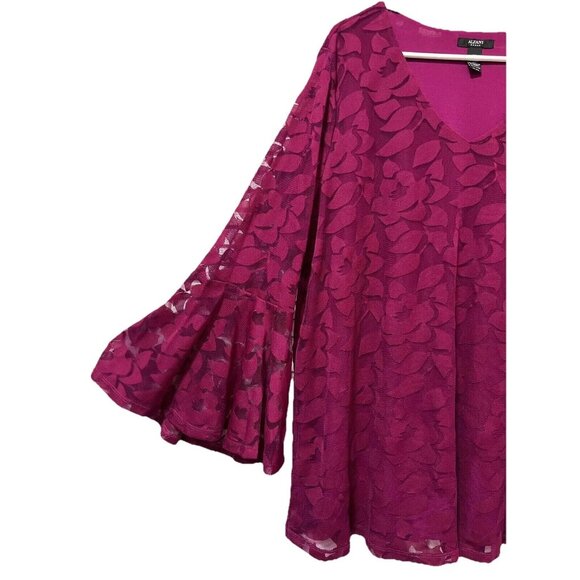 NWT Alfani Blouse Plus 3x Magenta Lace Bell Sleeves V Neck Stretch - Picture 3 of 15